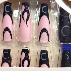 Pink and Black Press-On Nails